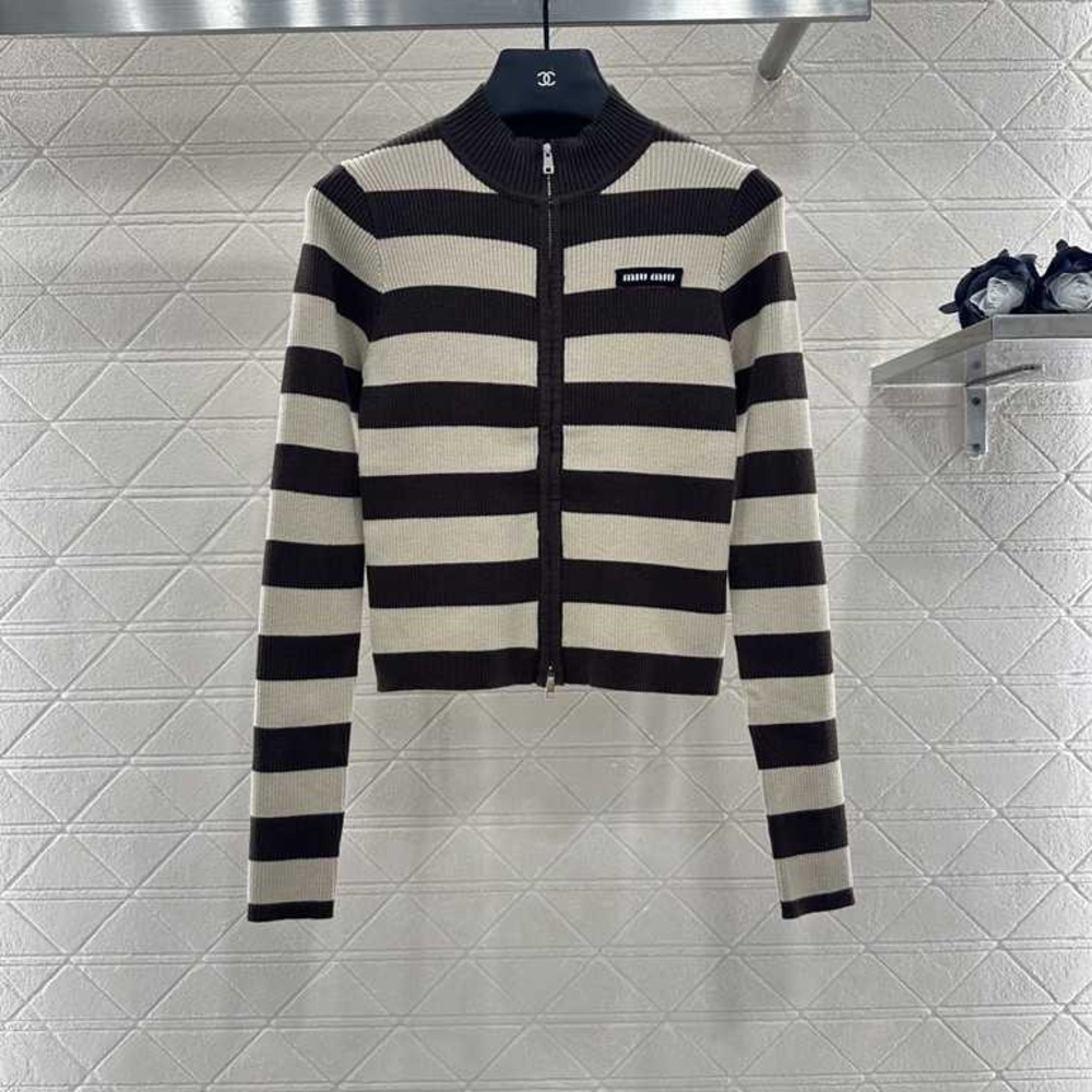 Miu Miu Black and Cream Striped Women's Blazer